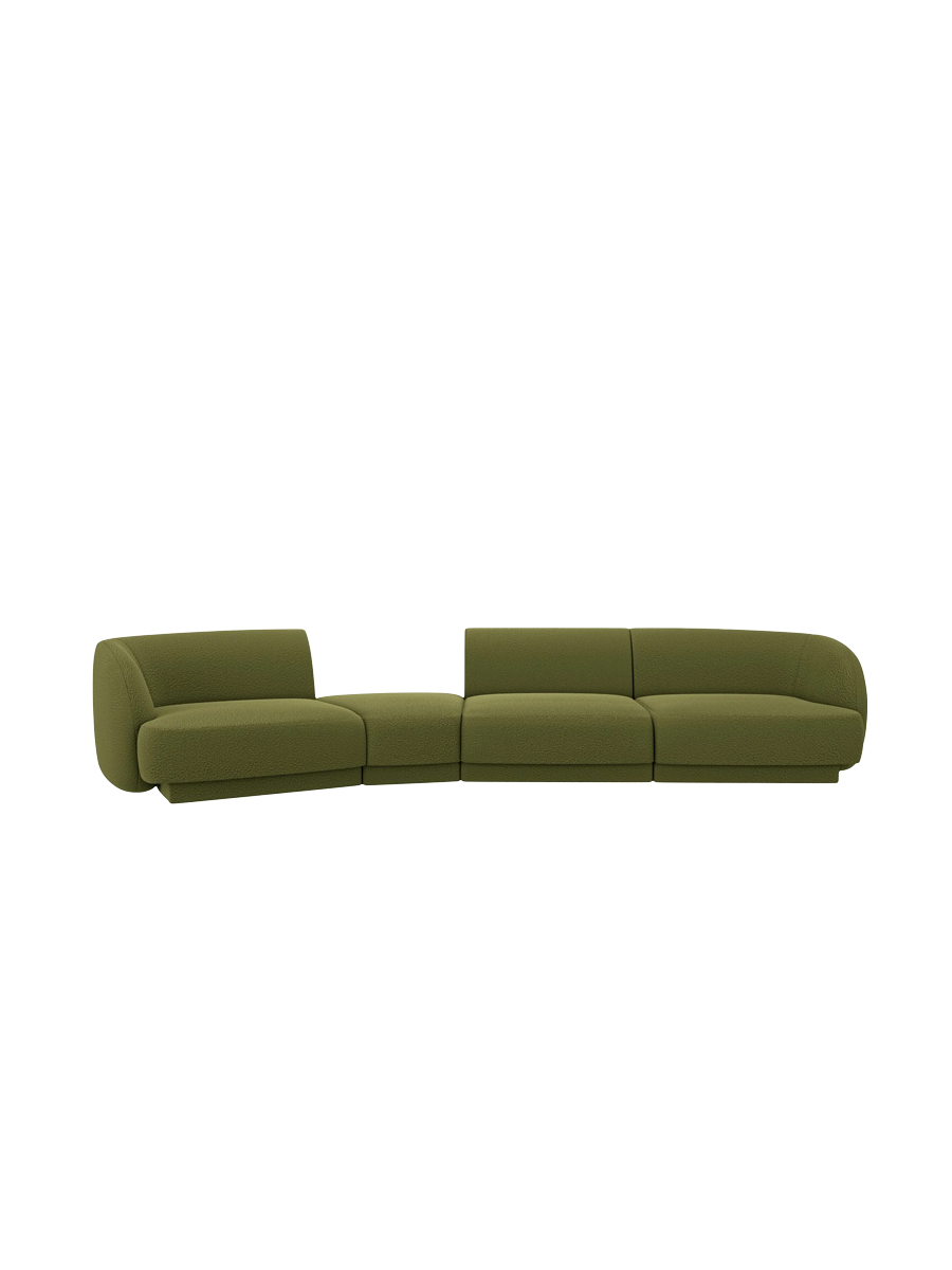 
Modulares Design Sofa „Miley“ mit abgerundeter Form (6-Sitzer) - Bouclé Olivgrün / Abgerundete Seite links