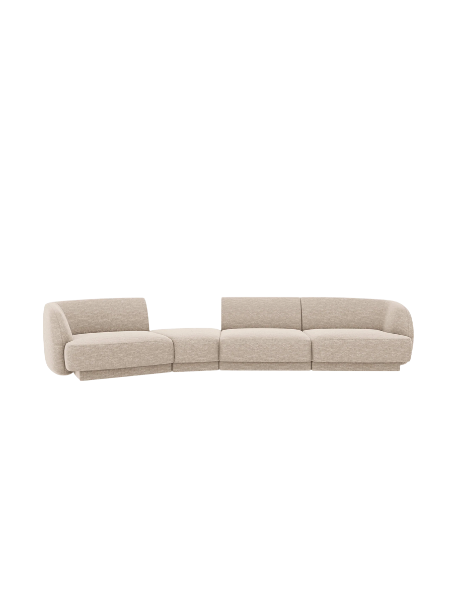 
Modulares Design Sofa „Miley“ mit abgerundeter Form (6-Sitzer) - Chenille Beige / Abgerundete Seite links