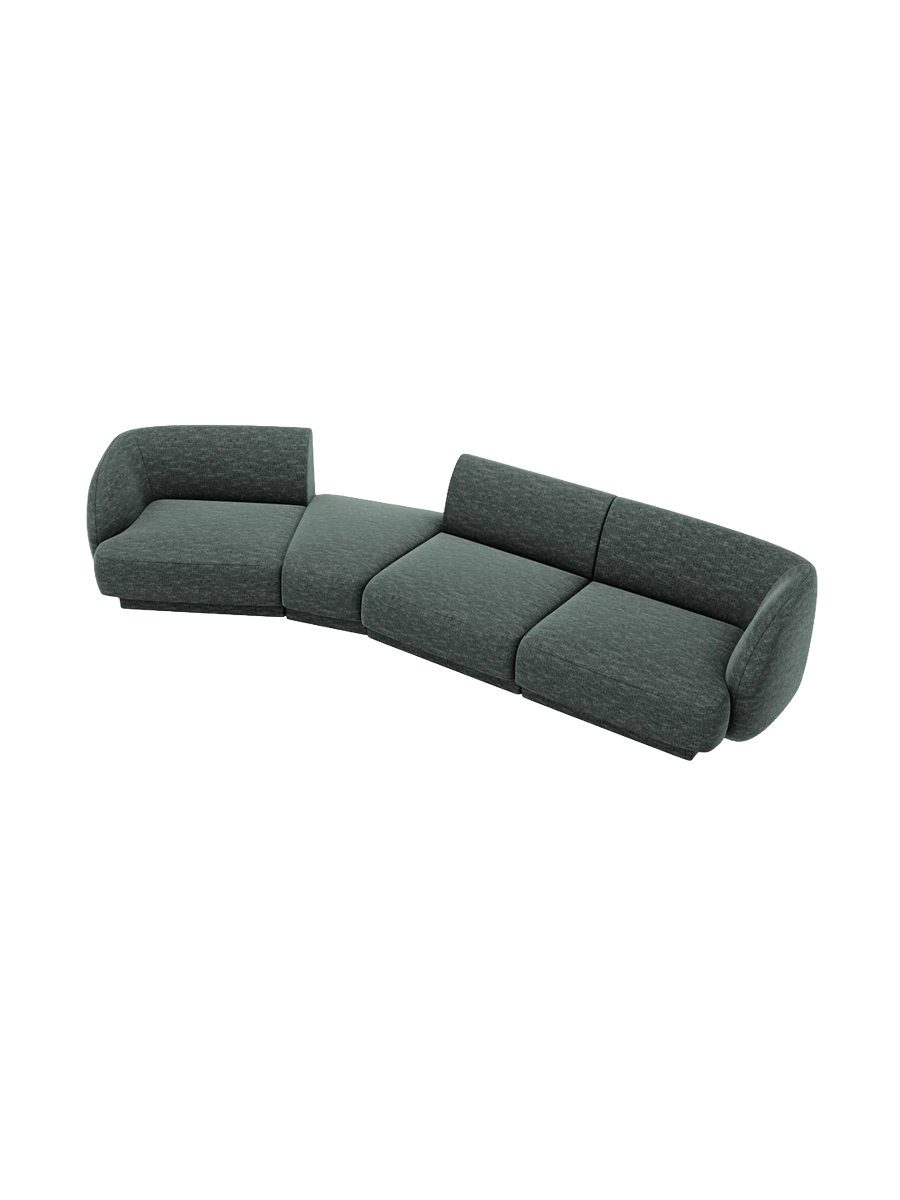 
Modulares Design Sofa „Miley“ mit abgerundeter Form (6-Sitzer) - Chenille Petrol / Abgerundete Seite links
