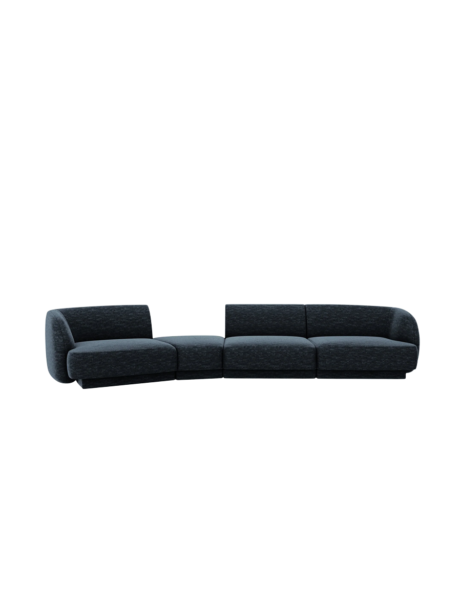 
Modulares Design Sofa „Miley“ mit abgerundeter Form (6-Sitzer) - Chenille Dunkelblau / Abgerundete Seite links