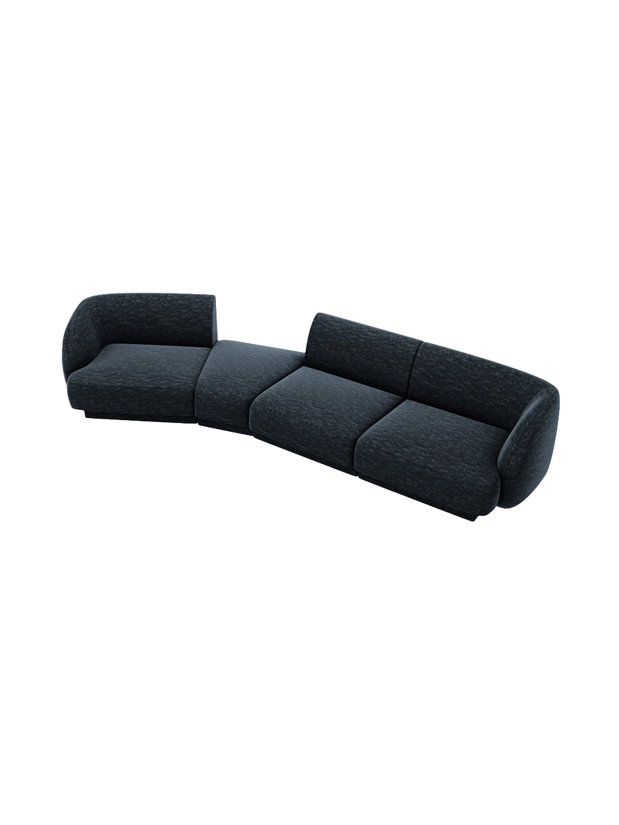 
Modulares Design Sofa „Miley“ mit abgerundeter Form (6-Sitzer) - Chenille Dunkelblau / Abgerundete Seite links