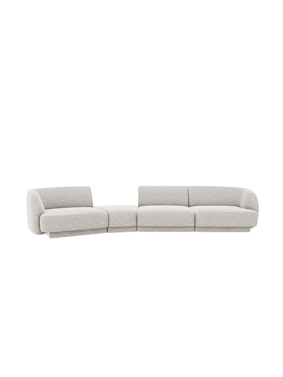 
Modulares Design Sofa „Miley“ mit abgerundeter Form (6-Sitzer) - Chenille Hellgrau / Abgerundete Seite links