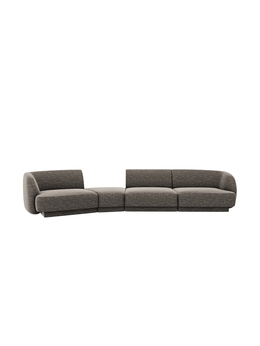 
Modulares Design Sofa „Miley“ mit abgerundeter Form (6-Sitzer) - Chenille Grau / Abgerundete Seite links