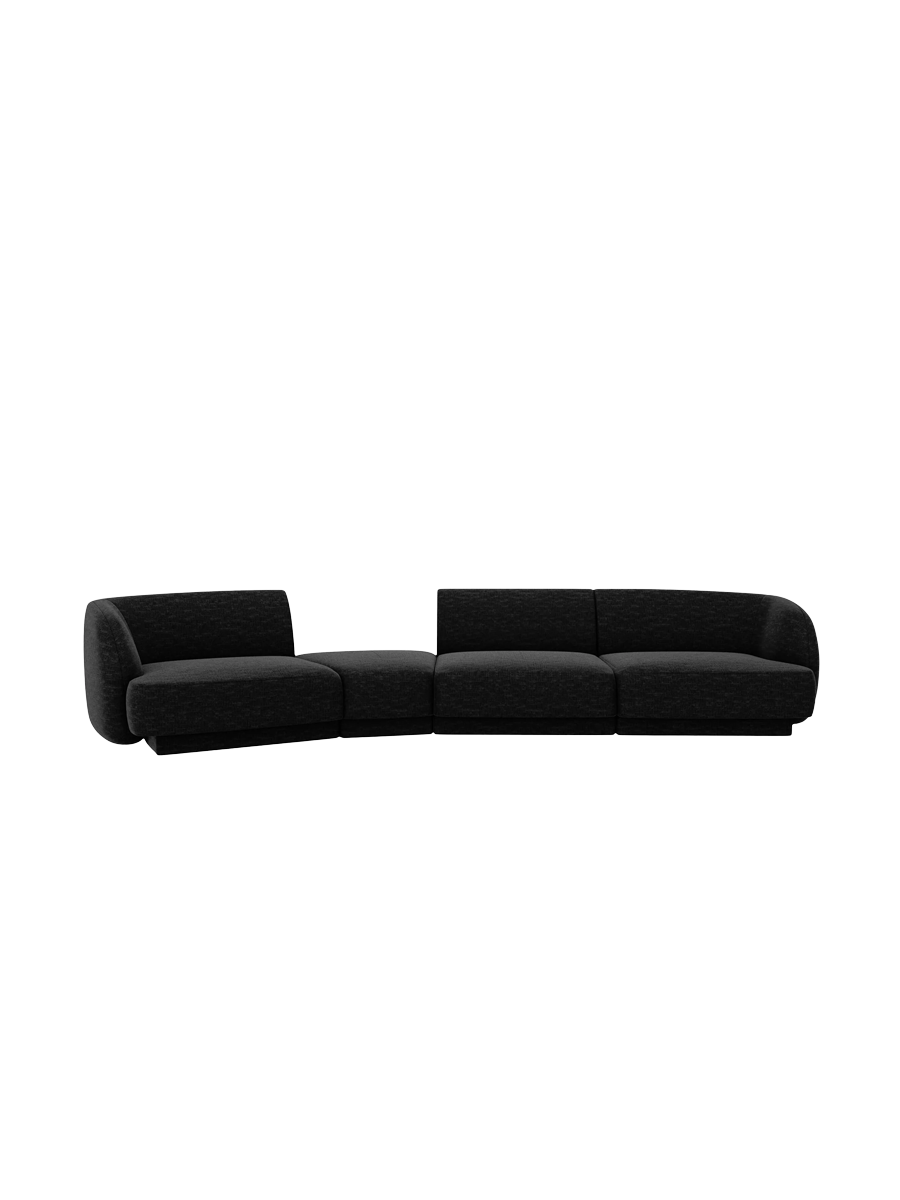 
Modulares Design Sofa „Miley“ mit abgerundeter Form (6-Sitzer) - Chenille Schwarz / Abgerundete Seite links