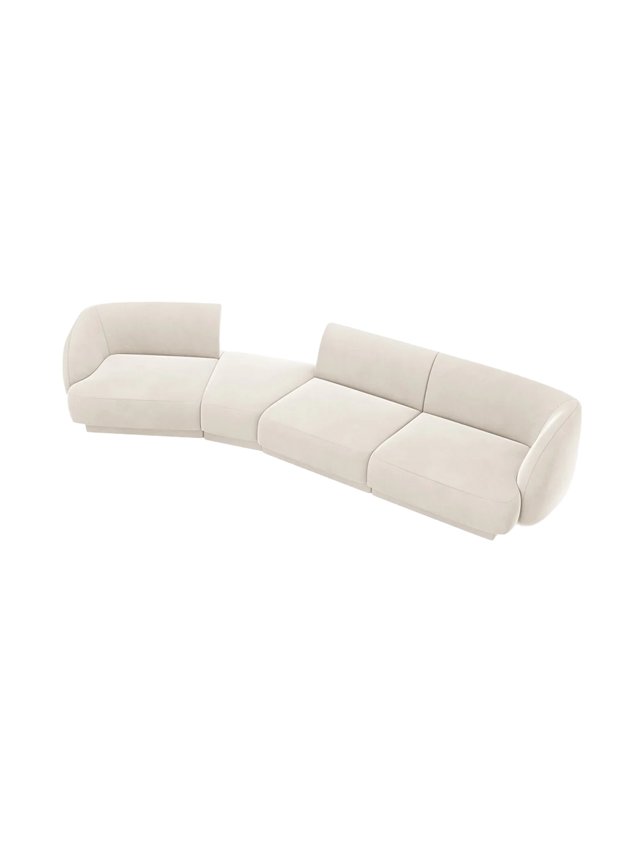 
Modulares Design Sofa „Miley“ mit abgerundeter Form (6-Sitzer) - Samt Light Beige / Abgerundete Seite links