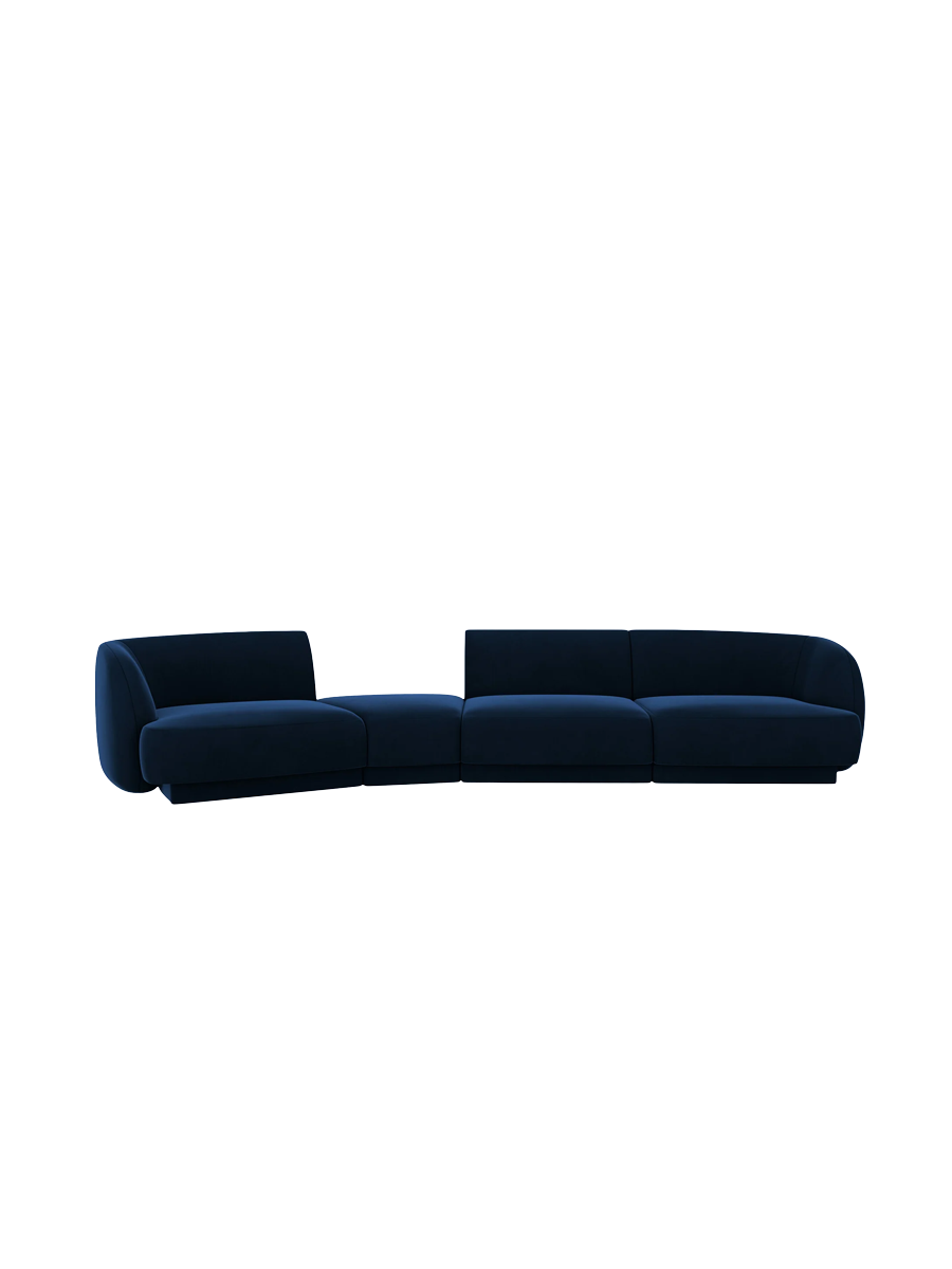 
Modulares Design Sofa „Miley“ mit abgerundeter Form (6-Sitzer) - Samt Königsblau / Abgerundete Seite links