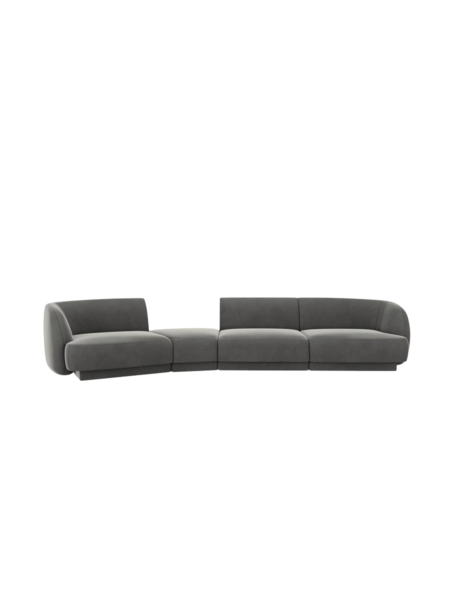 
Modulares Design Sofa „Miley“ mit abgerundeter Form (6-Sitzer) - Samt Hellgrau / Abgerundete Seite links