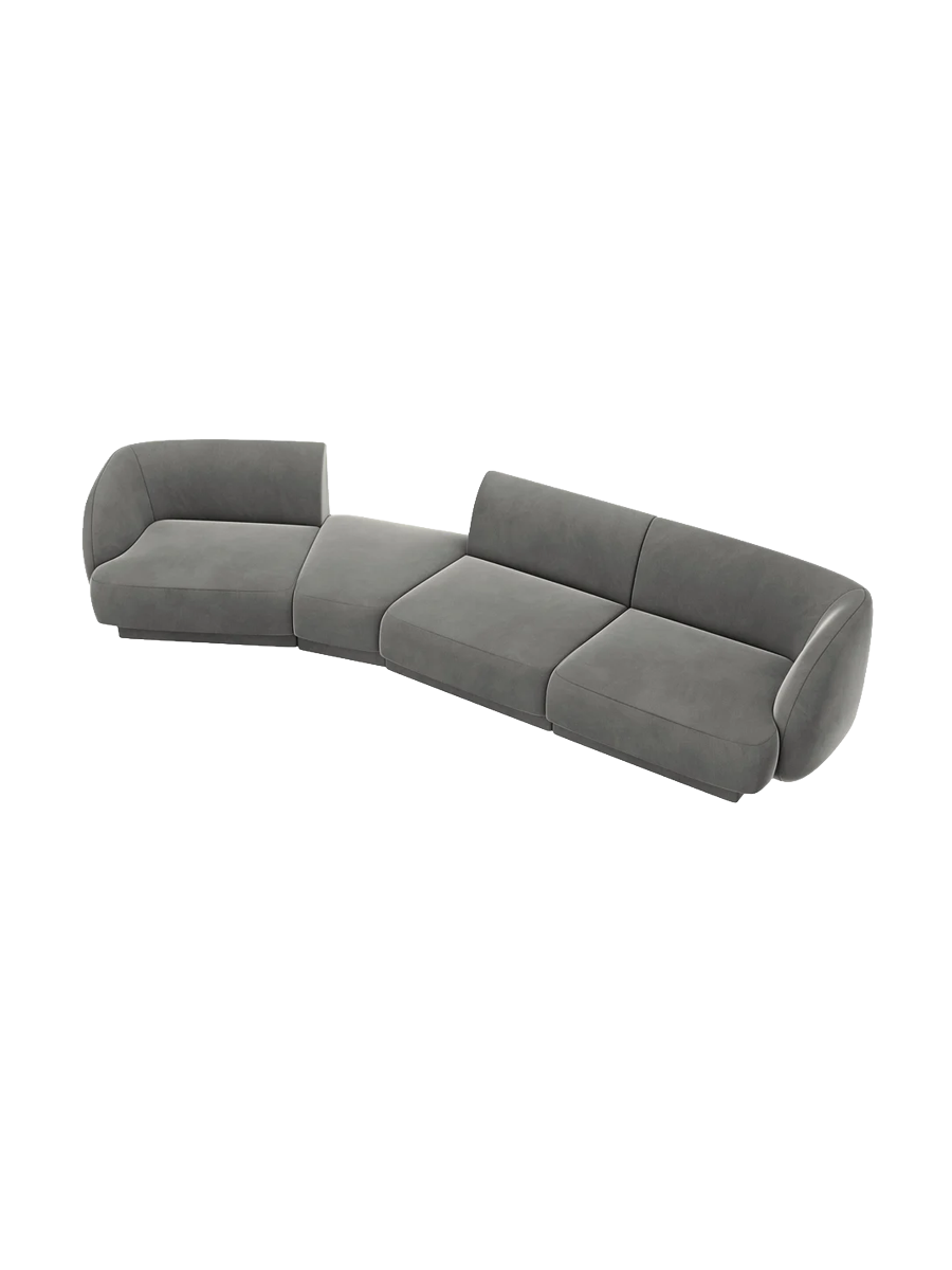 
Modulares Design Sofa „Miley“ mit abgerundeter Form (6-Sitzer) - Samt Hellgrau / Abgerundete Seite links