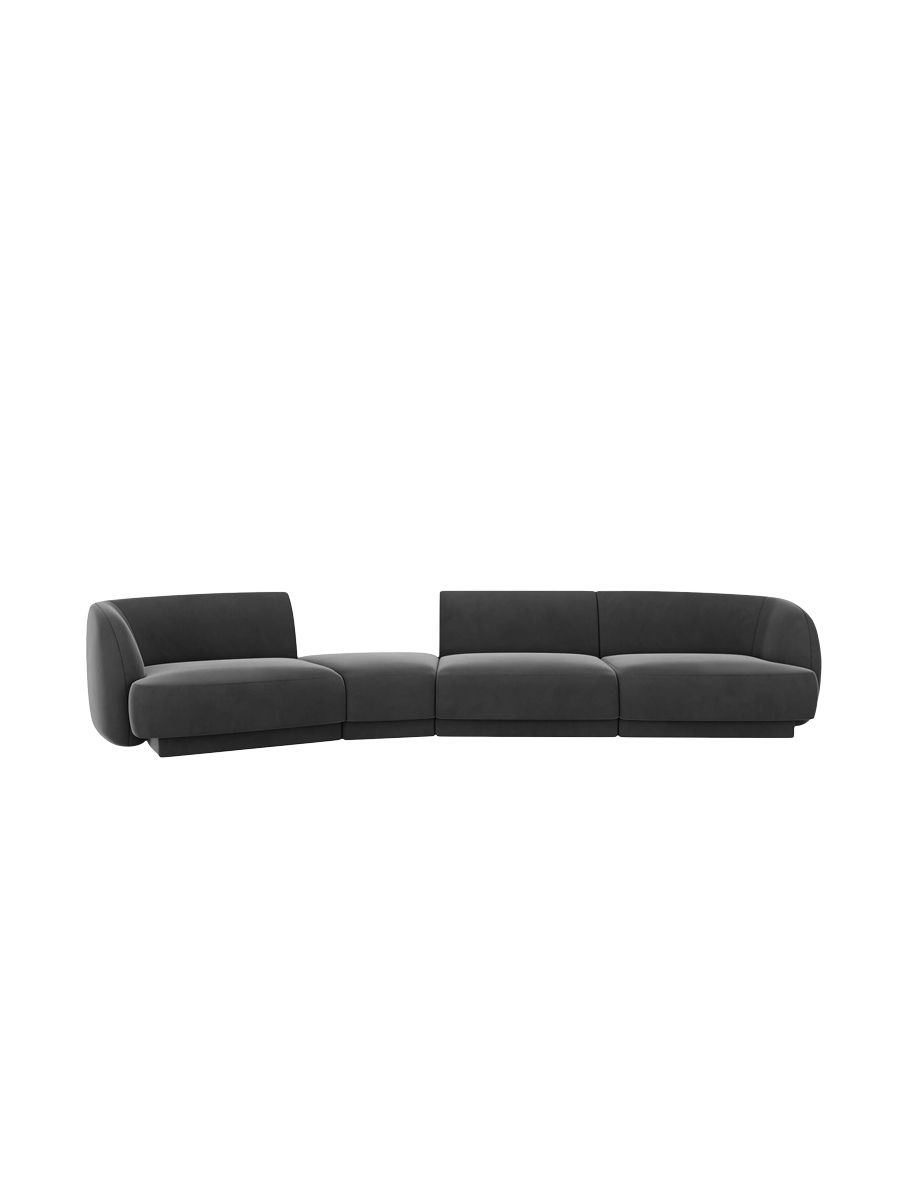 
Modulares Design Sofa „Miley“ mit abgerundeter Form (6-Sitzer) - Samt Grau / Abgerundete Seite links