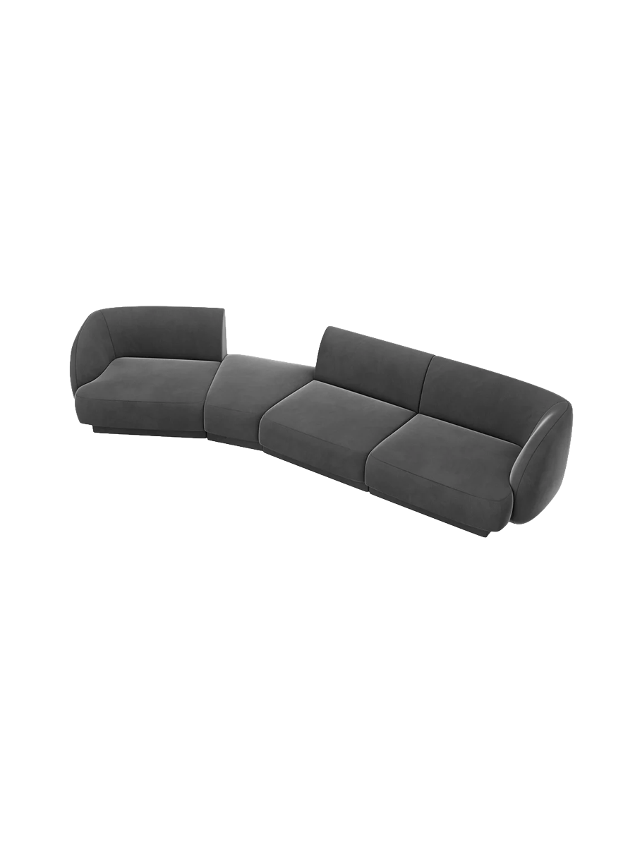 
Modulares Design Sofa „Miley“ mit abgerundeter Form (6-Sitzer) - Samt Grau / Abgerundete Seite links