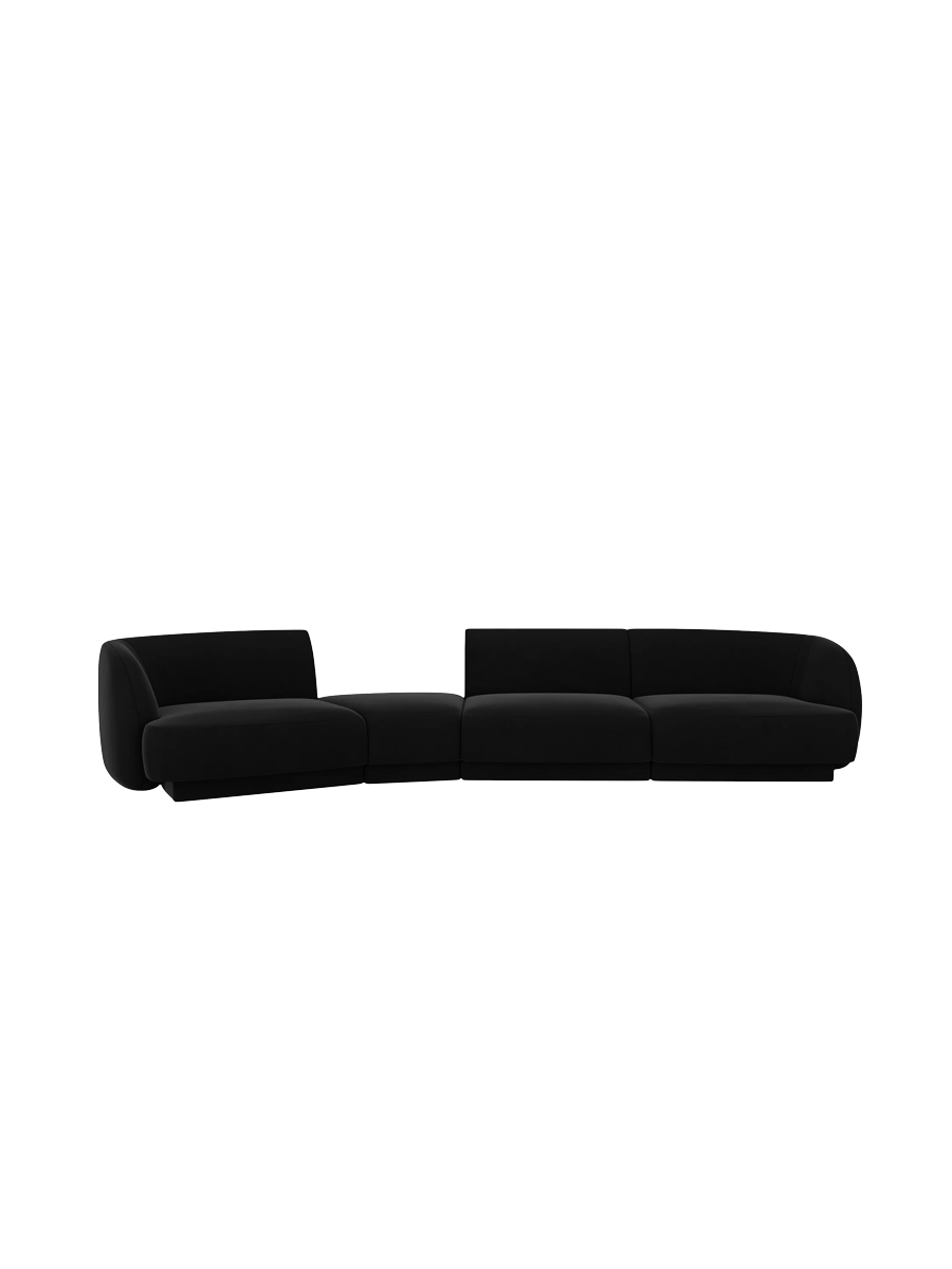 
Modulares Design Sofa „Miley“ mit abgerundeter Form (6-Sitzer) - Samt Schwarz / Abgerundete Seite links