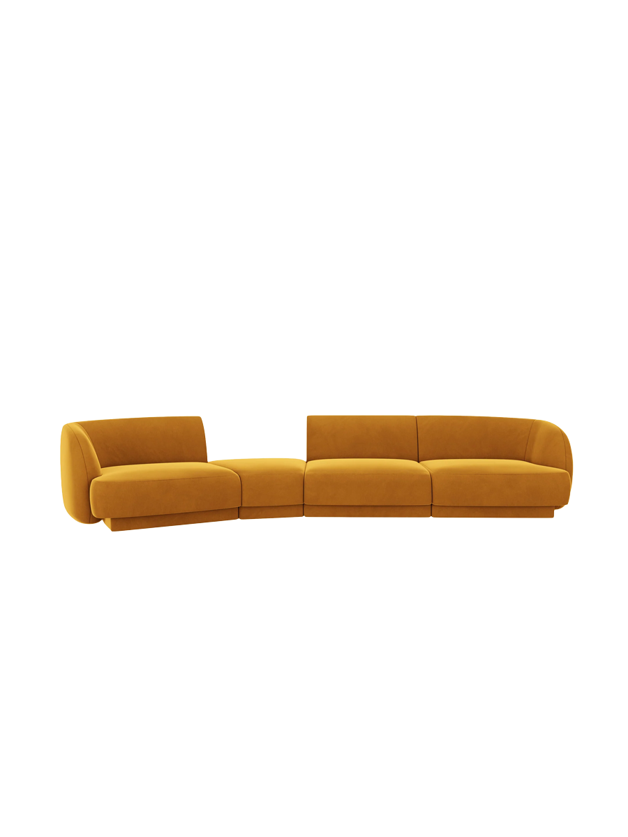 
Modulares Design Sofa „Miley“ mit abgerundeter Form (6-Sitzer) - Samt Senfgelb / Abgerundete Seite links