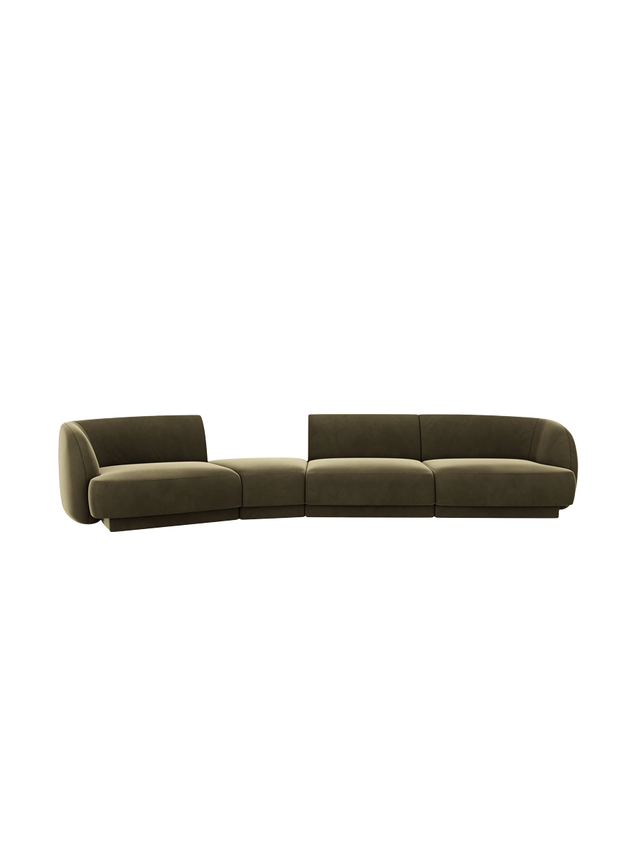
Modulares Design Sofa „Miley“ mit abgerundeter Form (6-Sitzer) - Samt Grün / Abgerundete Seite links