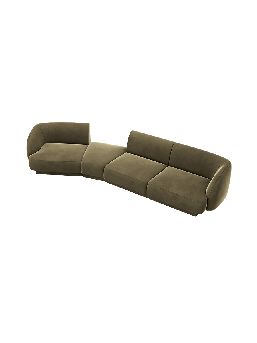
Modulares Design Sofa „Miley“ mit abgerundeter Form (6-Sitzer) - Samt Grün / Abgerundete Seite links