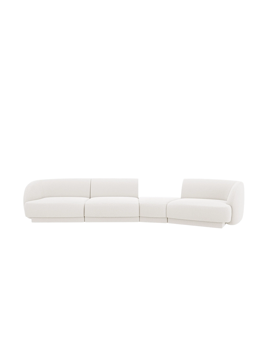 
Modulares Design Sofa „Miley“ mit abgerundeter Form (6-Sitzer) - Bouclé Weiss / Abgerundete Seite rechts