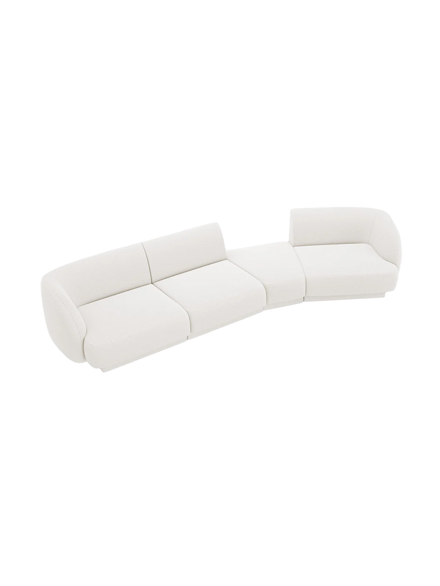 
Modulares Design Sofa „Miley“ mit abgerundeter Form (6-Sitzer) - Bouclé Weiss / Abgerundete Seite rechts