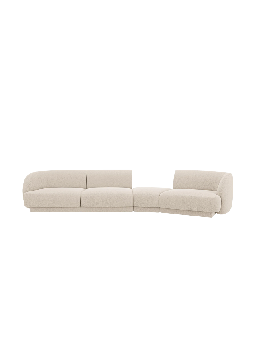 
Modulares Design Sofa „Miley“ mit abgerundeter Form (6-Sitzer) - Bouclé Beige / Abgerundete Seite rechts