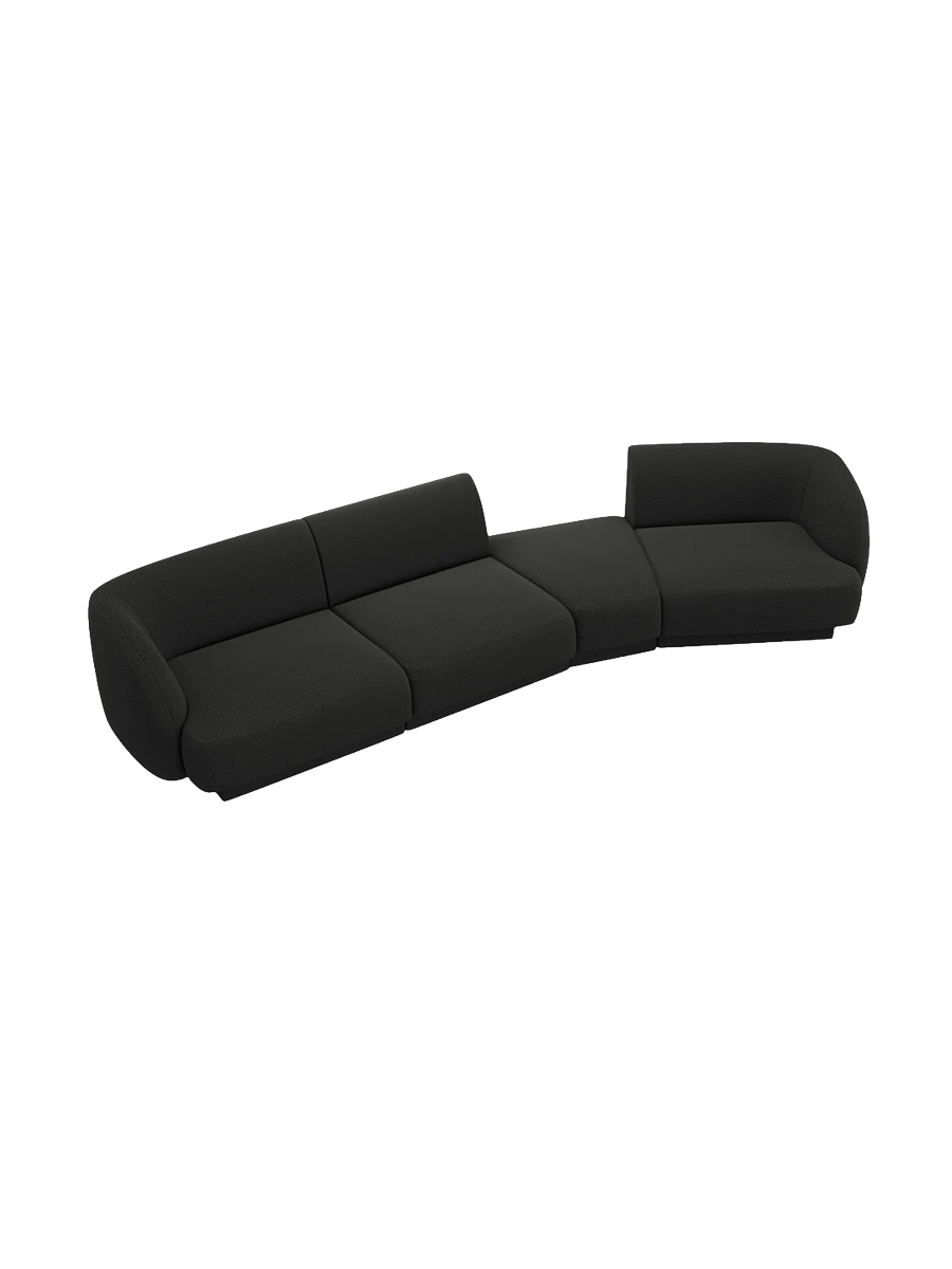 
Modulares Design Sofa „Miley“ mit abgerundeter Form (6-Sitzer) - Bouclé Schwarz / Abgerundete Seite rechts