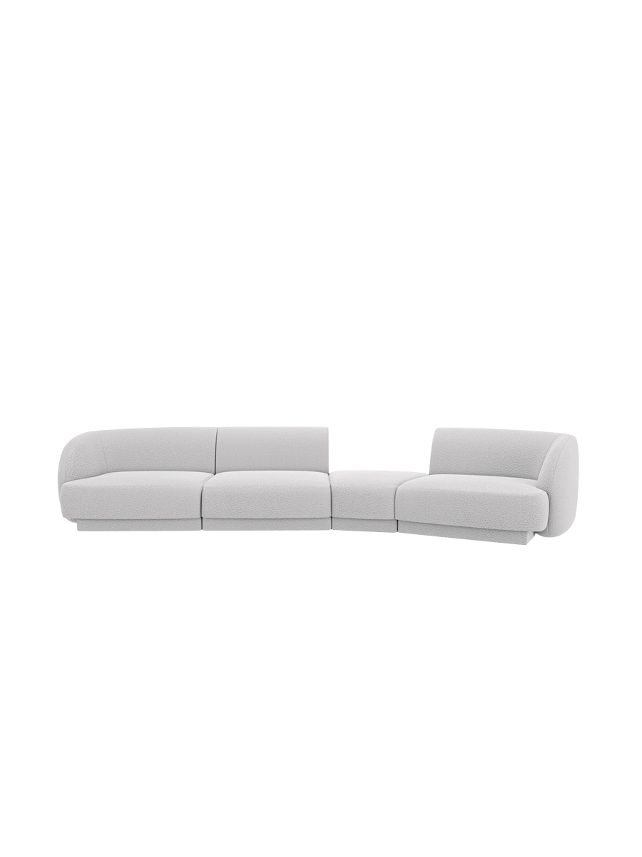 
Modulares Design Sofa „Miley“ mit abgerundeter Form (6-Sitzer) - Bouclé Hellgrau / Abgerundete Seite rechts