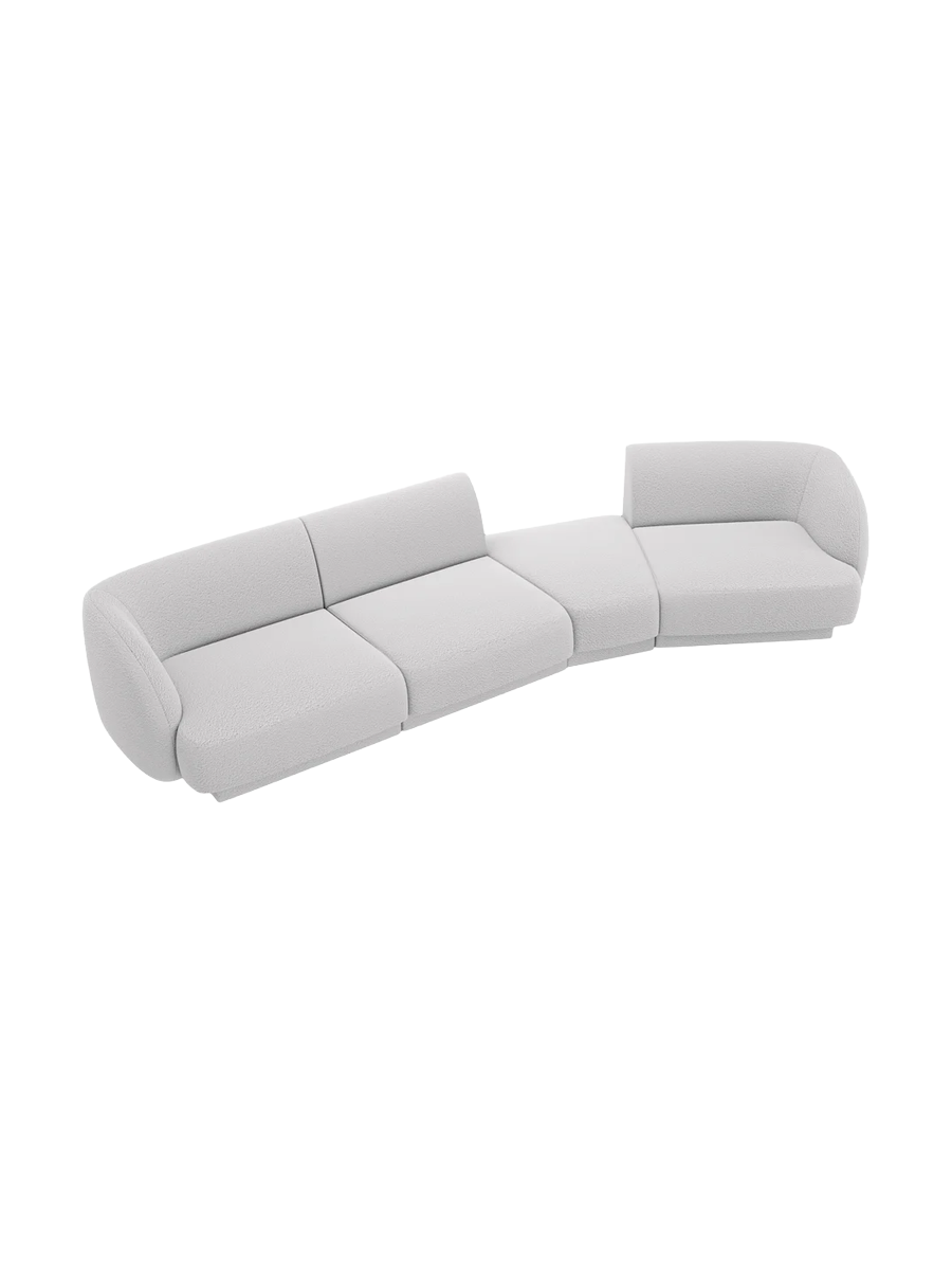 
Modulares Design Sofa „Miley“ mit abgerundeter Form (6-Sitzer) - Bouclé Hellgrau / Abgerundete Seite rechts