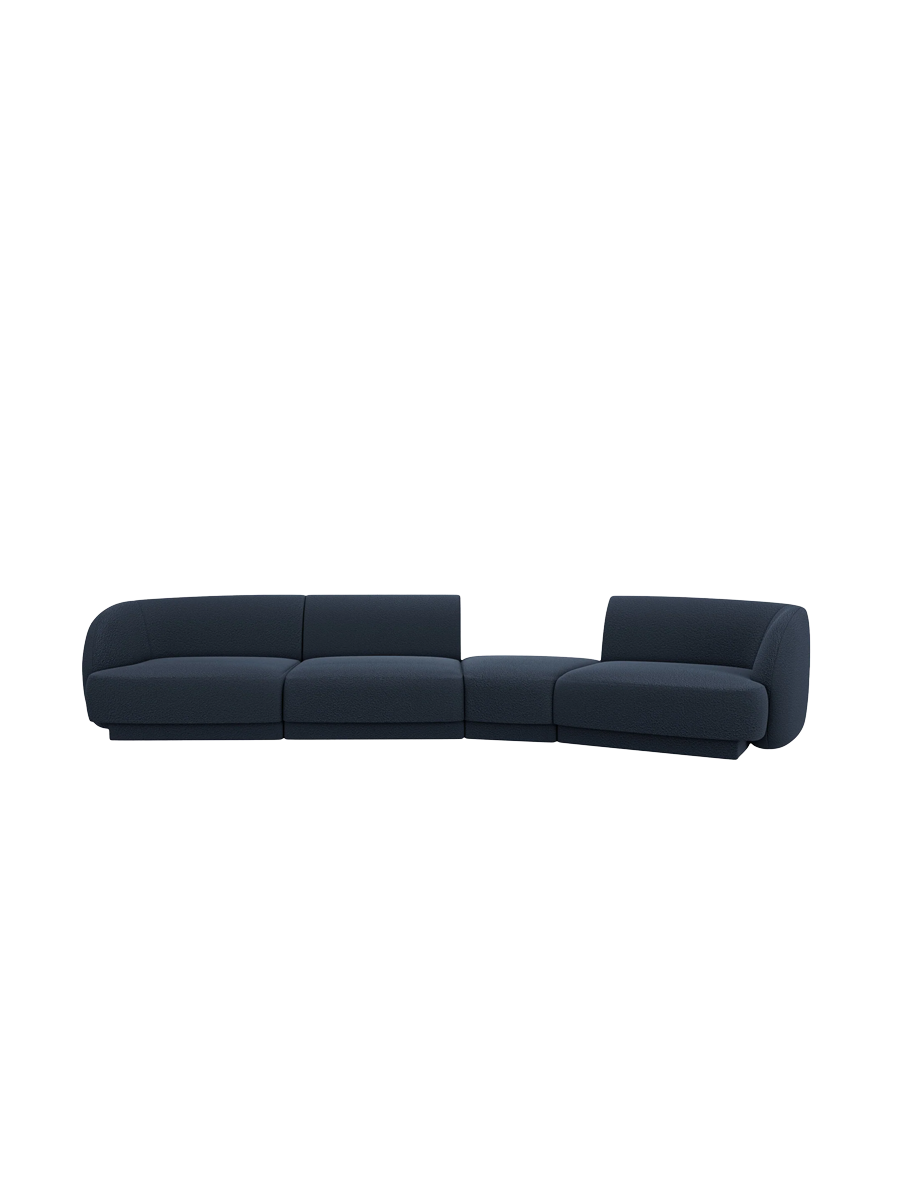 
Modulares Design Sofa „Miley“ mit abgerundeter Form (6-Sitzer) - Bouclé Dunkelblau / Abgerundete Seite rechts