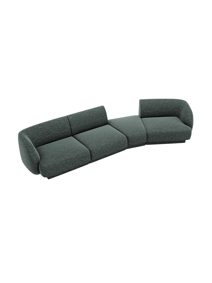 
Modulares Design Sofa „Miley“ mit abgerundeter Form (6-Sitzer) - Chenille Petrol / Abgerundete Seite rechts