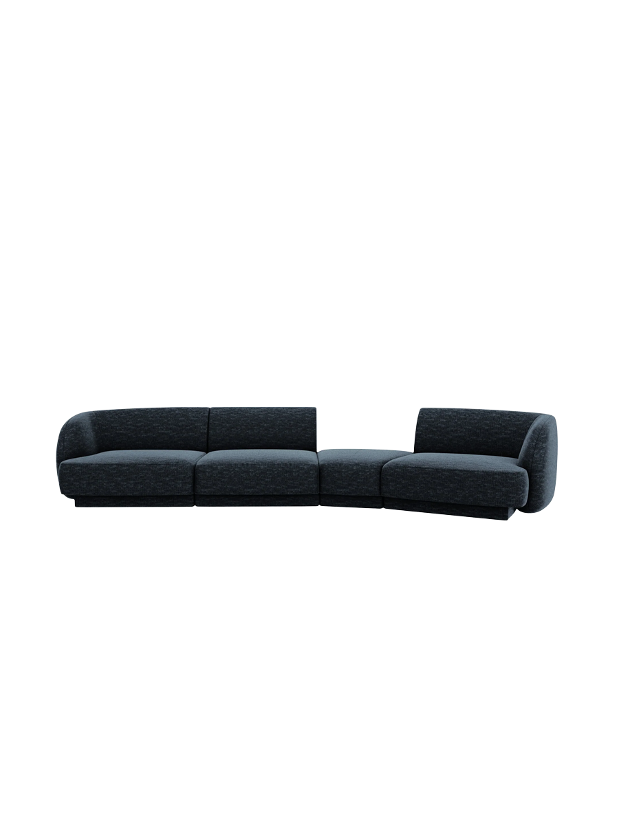 
Modulares Design Sofa „Miley“ mit abgerundeter Form (6-Sitzer) - Chenille Dunkelblau / Abgerundete Seite rechts