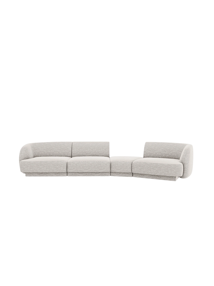 
Modulares Design Sofa „Miley“ mit abgerundeter Form (6-Sitzer) - Chenille Hellgrau / Abgerundete Seite rechts