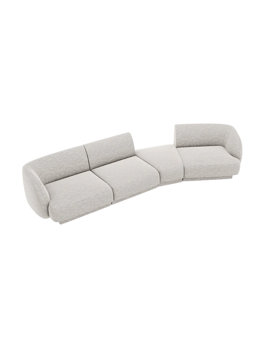 
Modulares Design Sofa „Miley“ mit abgerundeter Form (6-Sitzer) - Chenille Hellgrau / Abgerundete Seite rechts