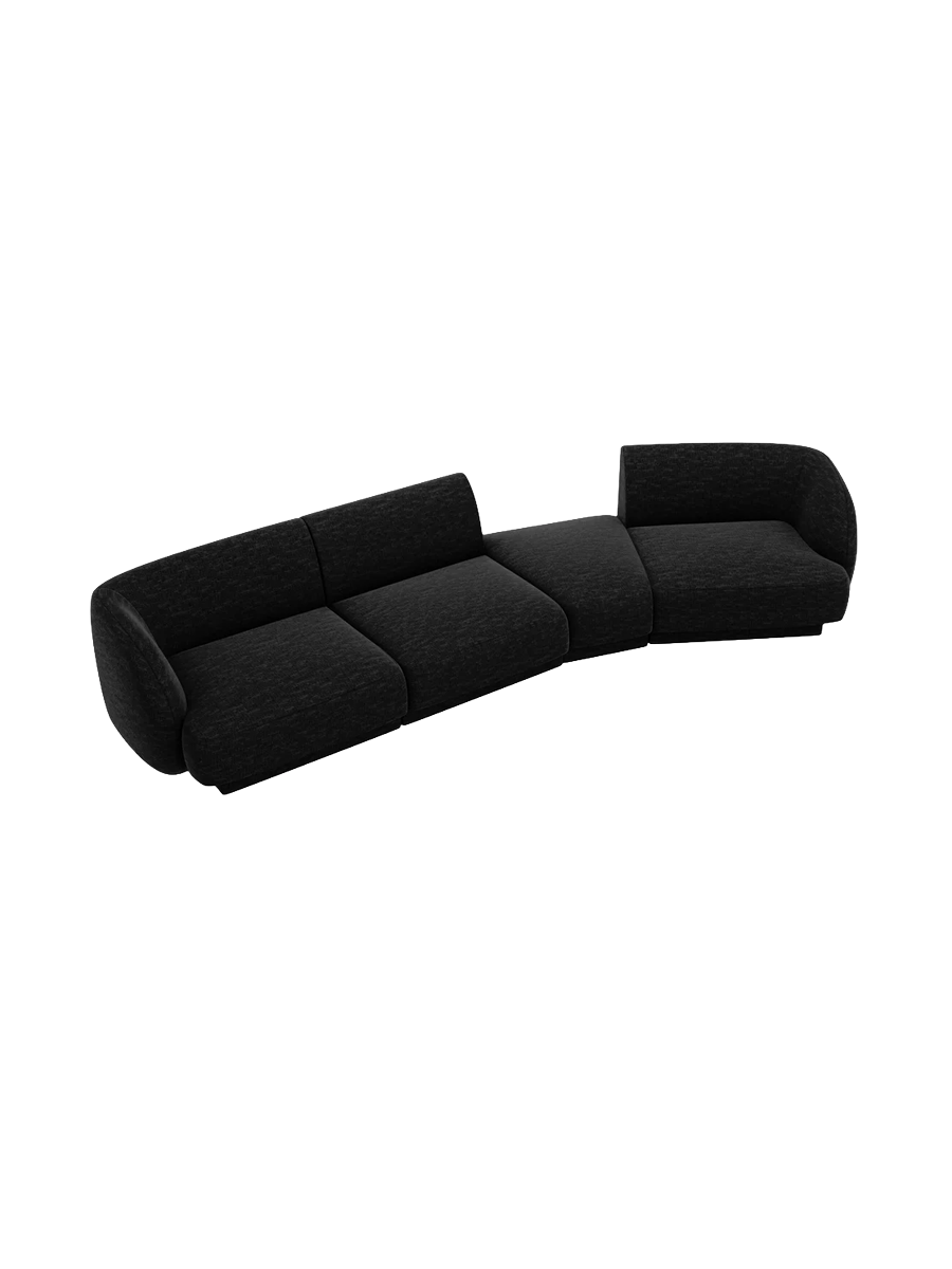 
Modulares Design Sofa „Miley“ mit abgerundeter Form (6-Sitzer) - Chenille Schwarz / Abgerundete Seite rechts