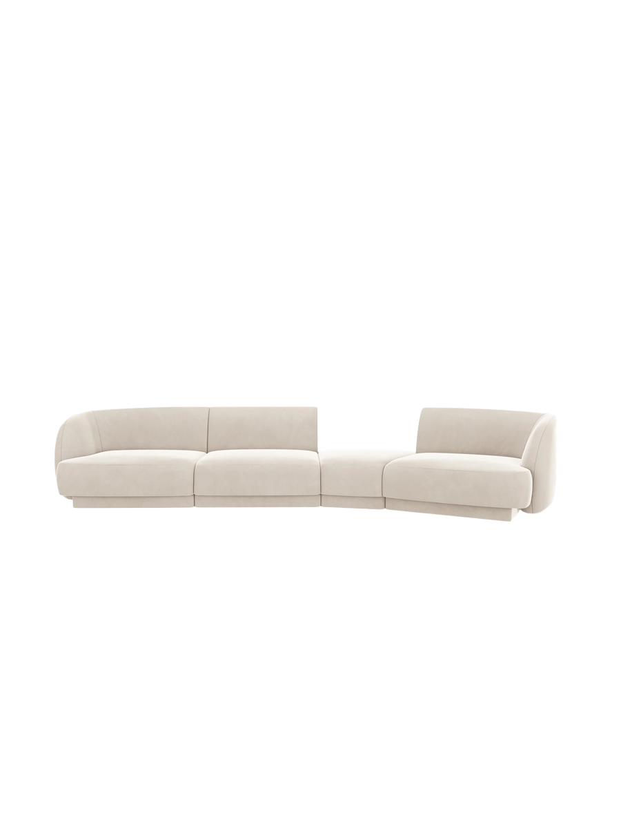 
Modulares Design Sofa „Miley“ mit abgerundeter Form (6-Sitzer) - Samt Light Beige / Abgerundete Seite rechts
