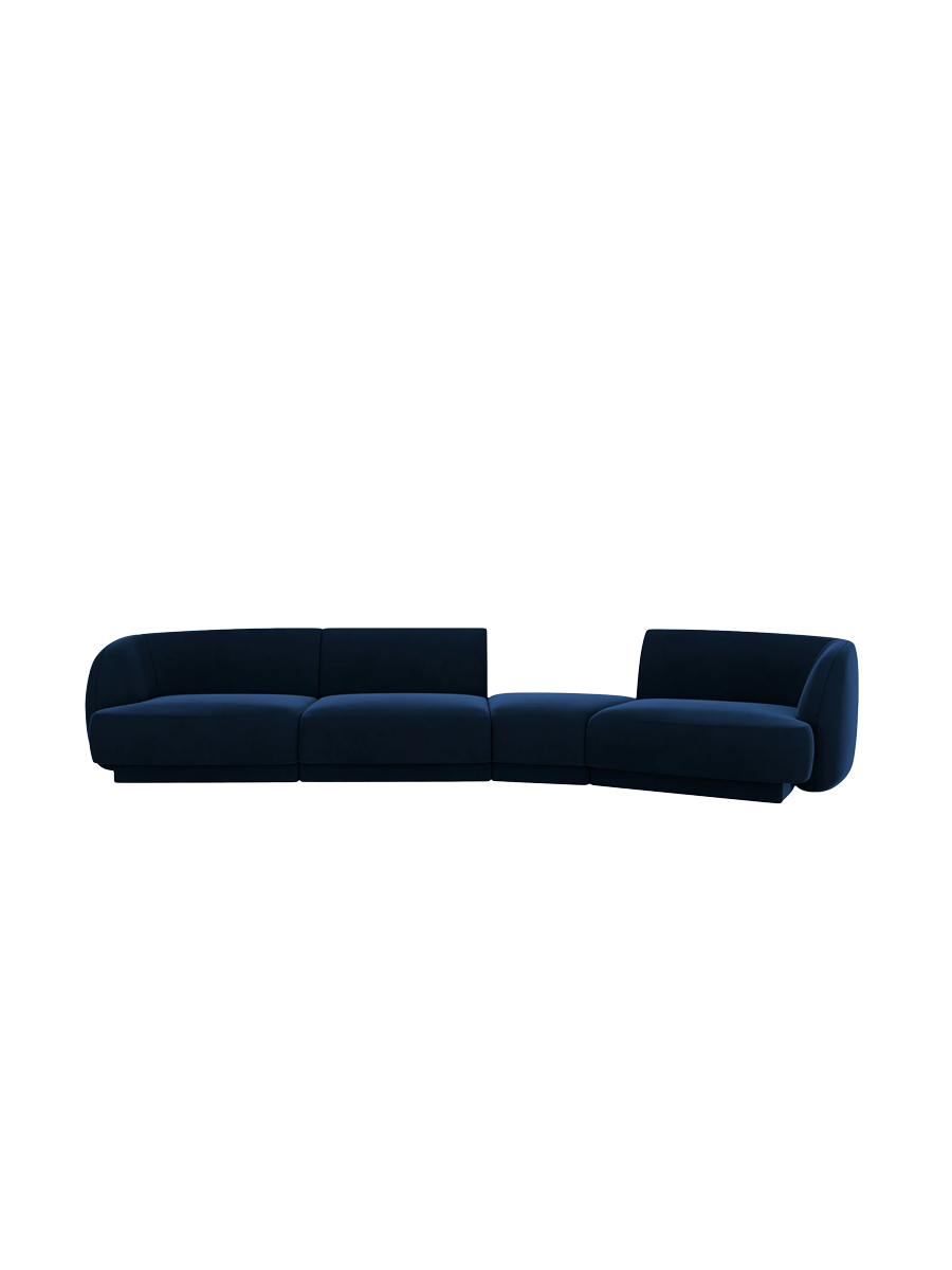 
Modulares Design Sofa „Miley“ mit abgerundeter Form (6-Sitzer) - Samt Königsblau / Abgerundete Seite rechts