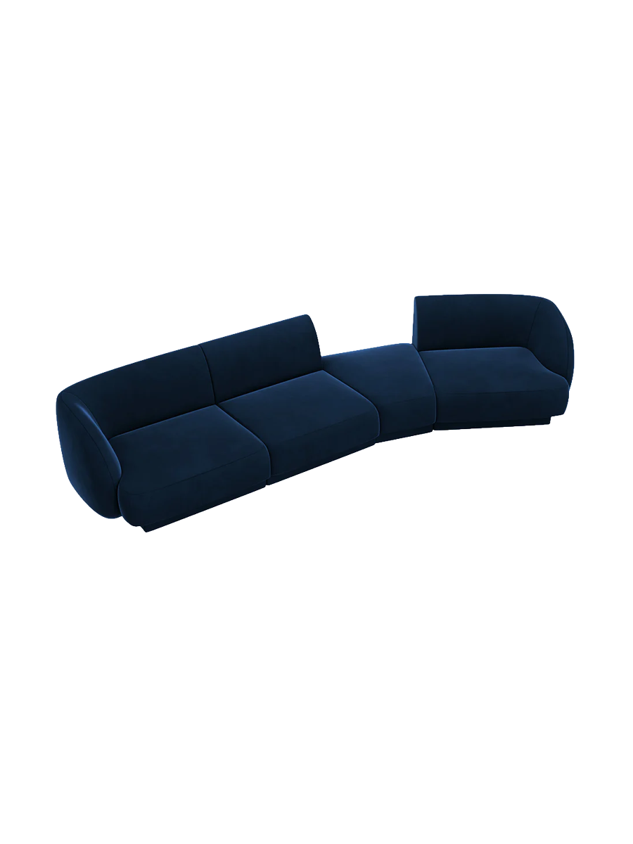 
Modulares Design Sofa „Miley“ mit abgerundeter Form (6-Sitzer) - Samt Königsblau / Abgerundete Seite rechts