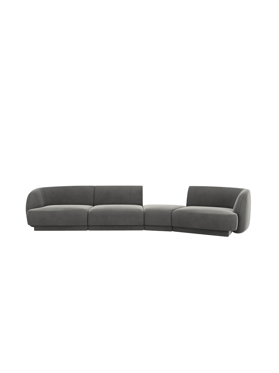 
Modulares Design Sofa „Miley“ mit abgerundeter Form (6-Sitzer) - Samt Hellgrau / Abgerundete Seite rechts