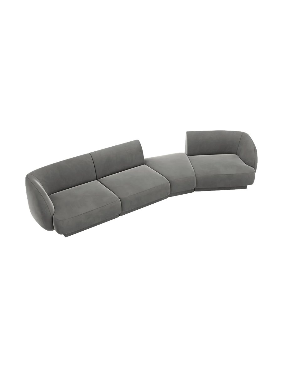 
Modulares Design Sofa „Miley“ mit abgerundeter Form (6-Sitzer) - Samt Hellgrau / Abgerundete Seite rechts