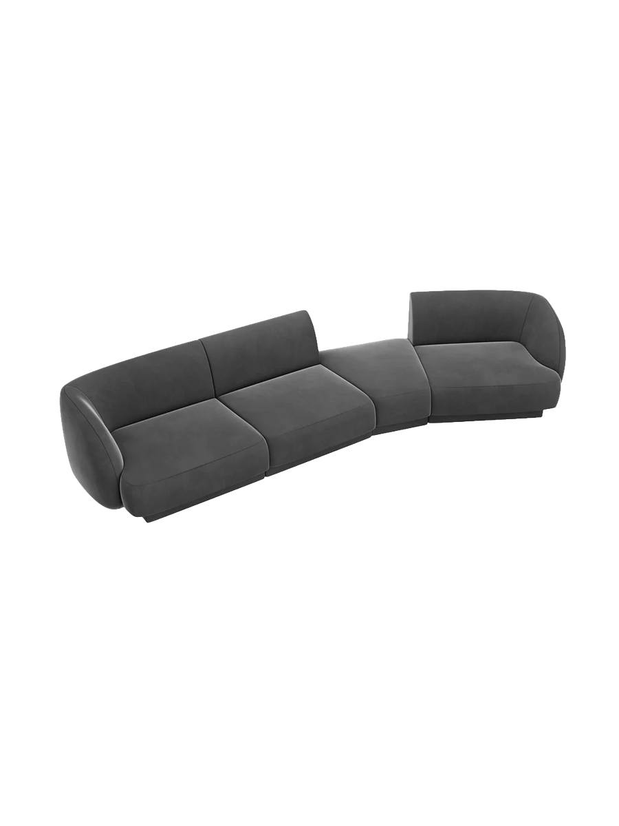 
Modulares Design Sofa „Miley“ mit abgerundeter Form (6-Sitzer) - Samt Grau / Abgerundete Seite rechts