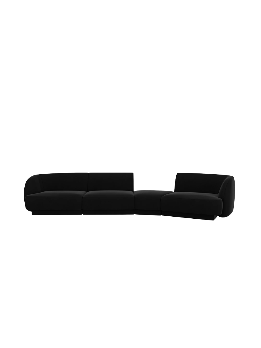 
Modulares Design Sofa „Miley“ mit abgerundeter Form (6-Sitzer) - Samt Schwarz / Abgerundete Seite rechts