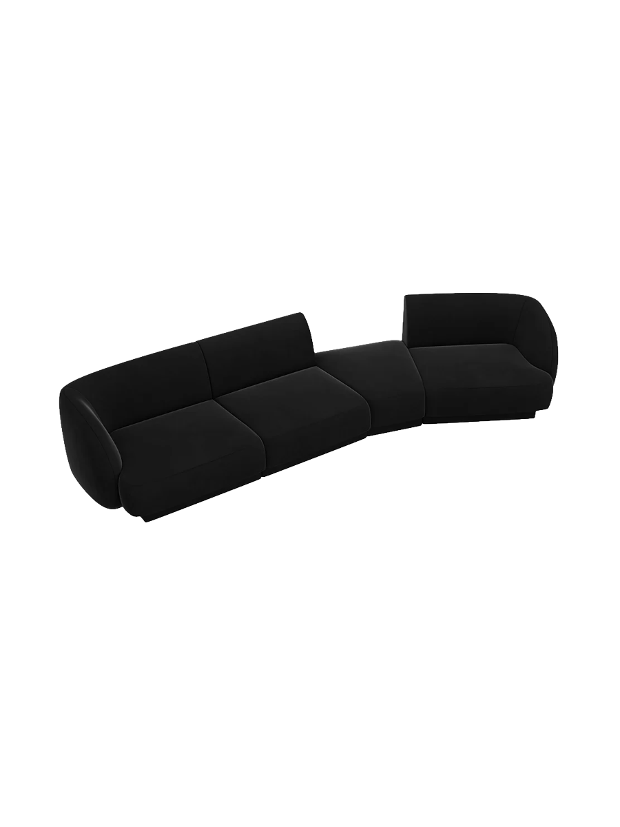 
Modulares Design Sofa „Miley“ mit abgerundeter Form (6-Sitzer) - Samt Schwarz / Abgerundete Seite rechts