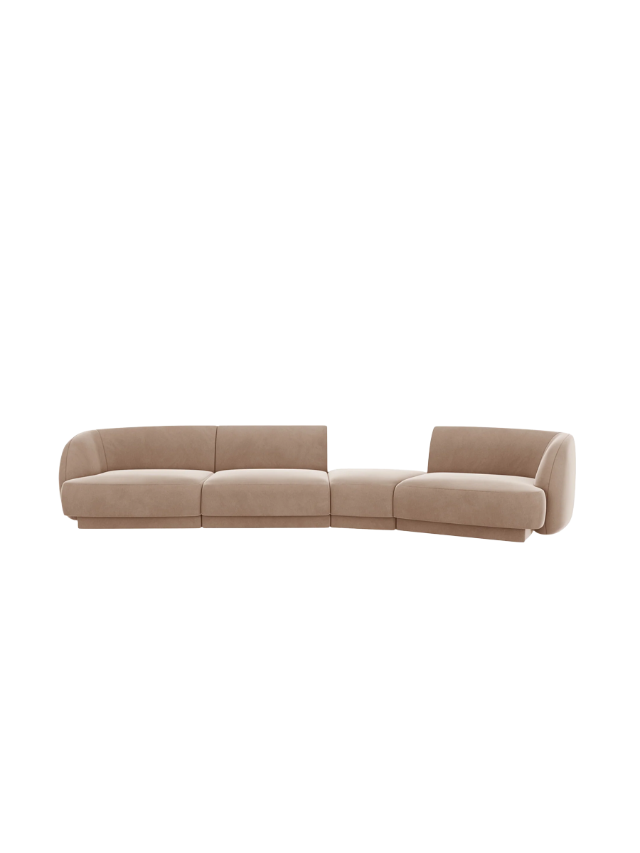 
Modulares Design Sofa „Miley“ mit abgerundeter Form (6-Sitzer) - Samt Cappuccino / Abgerundete Seite rechts