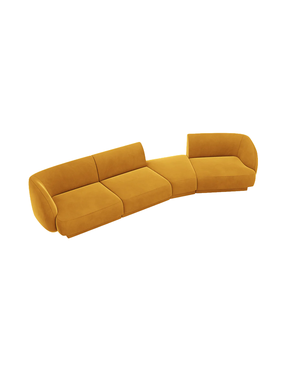 
Modulares Design Sofa „Miley“ mit abgerundeter Form (6-Sitzer) - Samt Senfgelb / Abgerundete Seite rechts