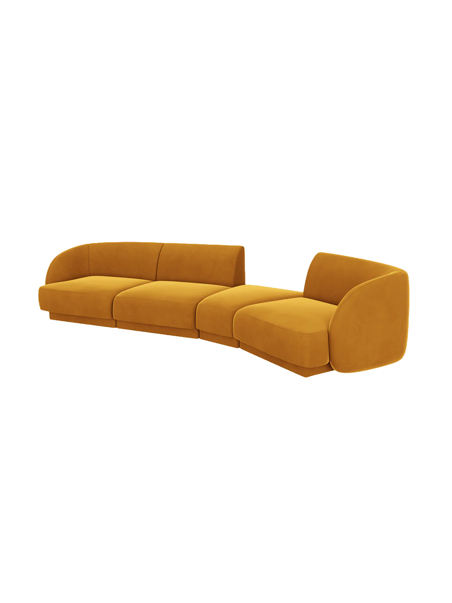 
Modulares Design Sofa „Miley“ mit abgerundeter Form (6-Sitzer) - Samt Senfgelb / Abgerundete Seite rechts