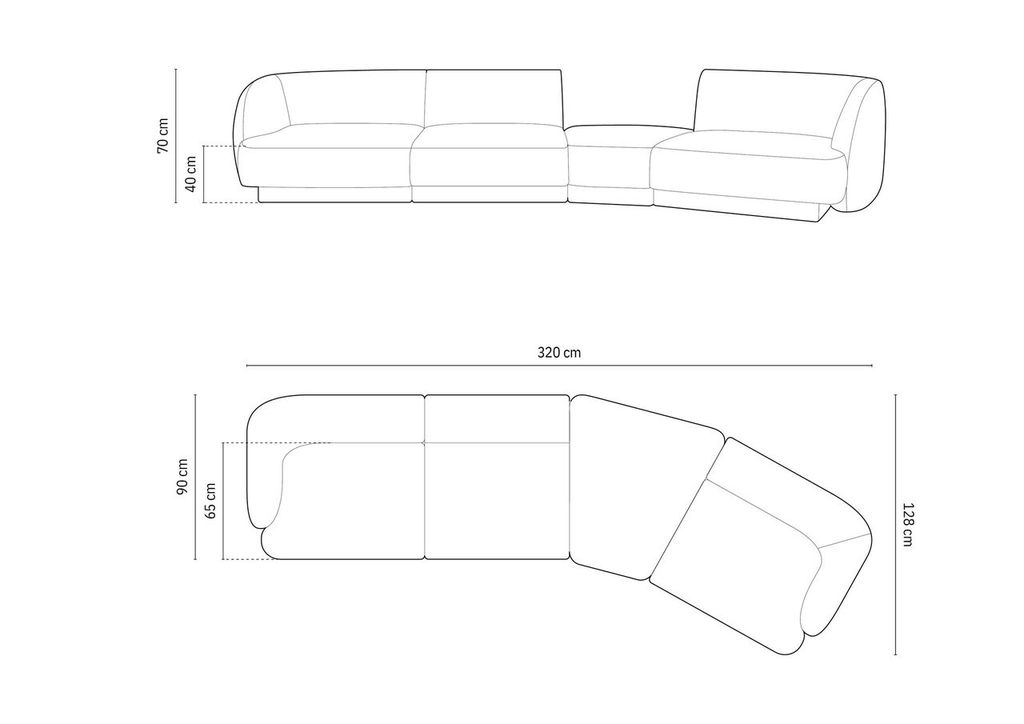 
Modulares Design Sofa „Miley“ mit abgerundeter Form (6-Sitzer) - Samt Senfgelb / Abgerundete Seite rechts