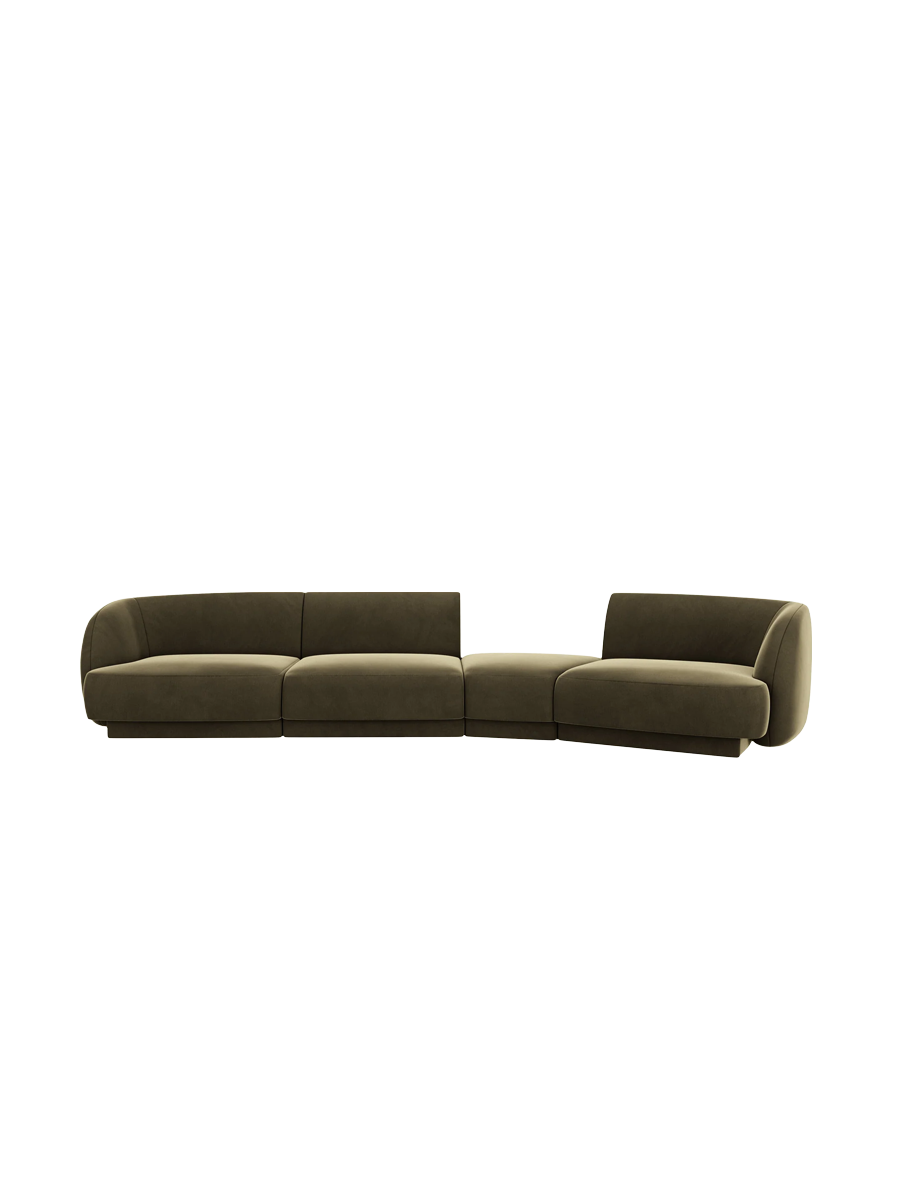 
Modulares Design Sofa „Miley“ mit abgerundeter Form (6-Sitzer) - Samt Grün / Abgerundete Seite rechts