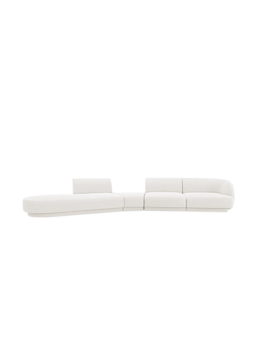 
Canapé modulaire « Miley » aux formes arrondies (7 places) - Bouclé Blanc / Ottomane à gauche