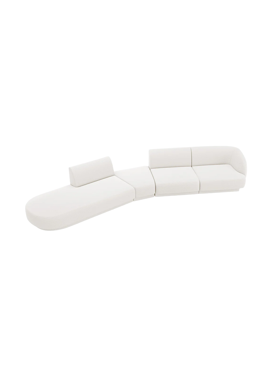
Canapé modulaire « Miley » aux formes arrondies (7 places) - Bouclé Blanc / Ottomane à gauche