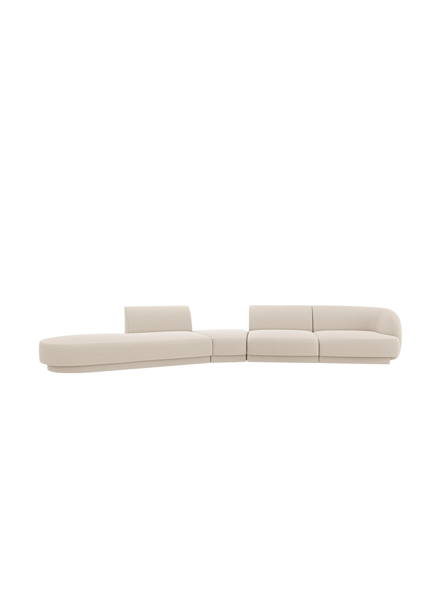 
Canapé modulaire « Miley » aux formes arrondies (7 places) - Bouclé beige / Ottomane à gauche