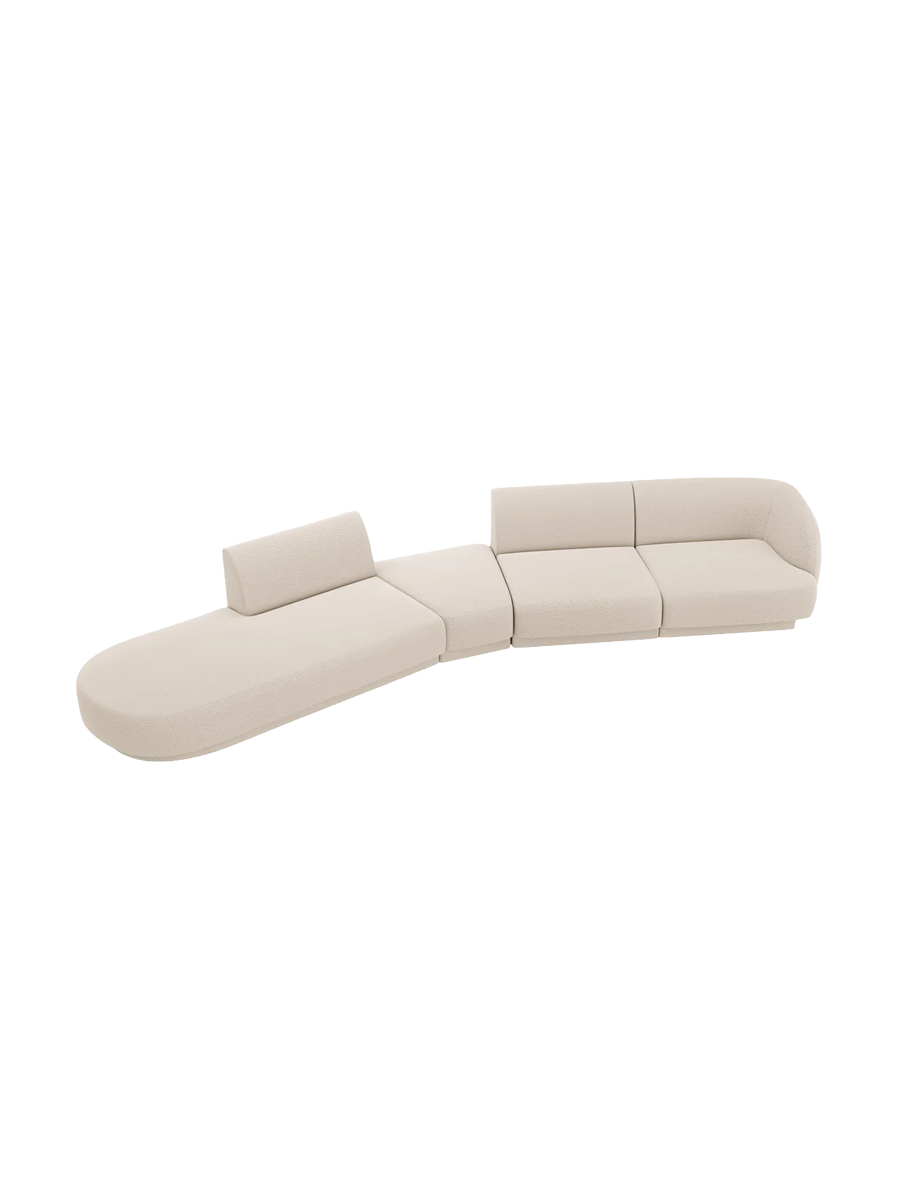 
Canapé modulaire « Miley » aux formes arrondies (7 places) - Bouclé beige / Ottomane à gauche