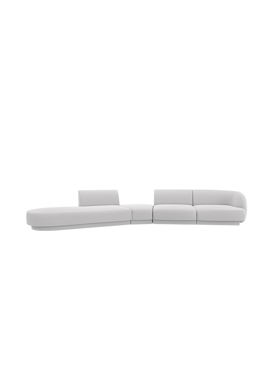 
Canapé modulaire « Miley » aux formes arrondies (7 places) - Bouclé Gris Clair / Ottomane à gauche
