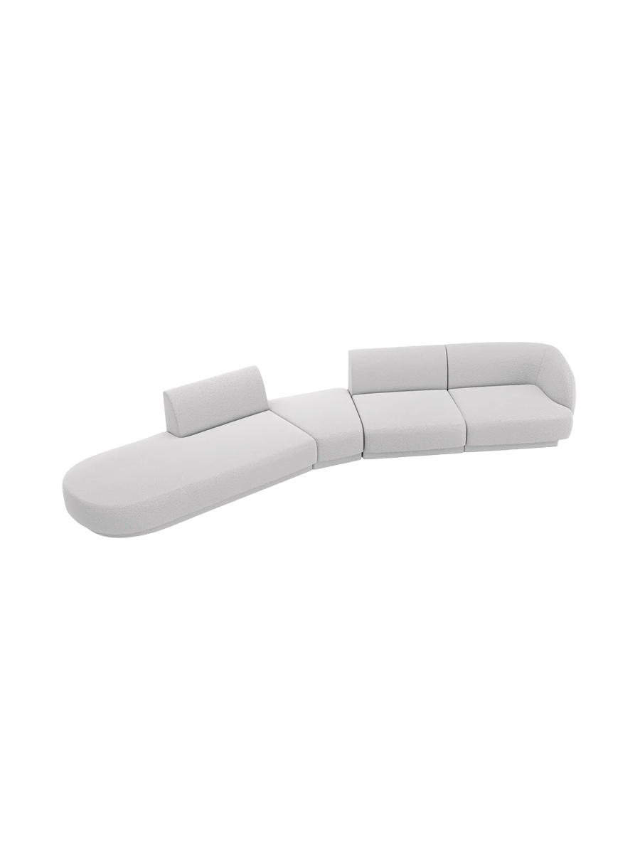 
Canapé modulaire « Miley » aux formes arrondies (7 places) - Bouclé Gris Clair / Ottomane à gauche