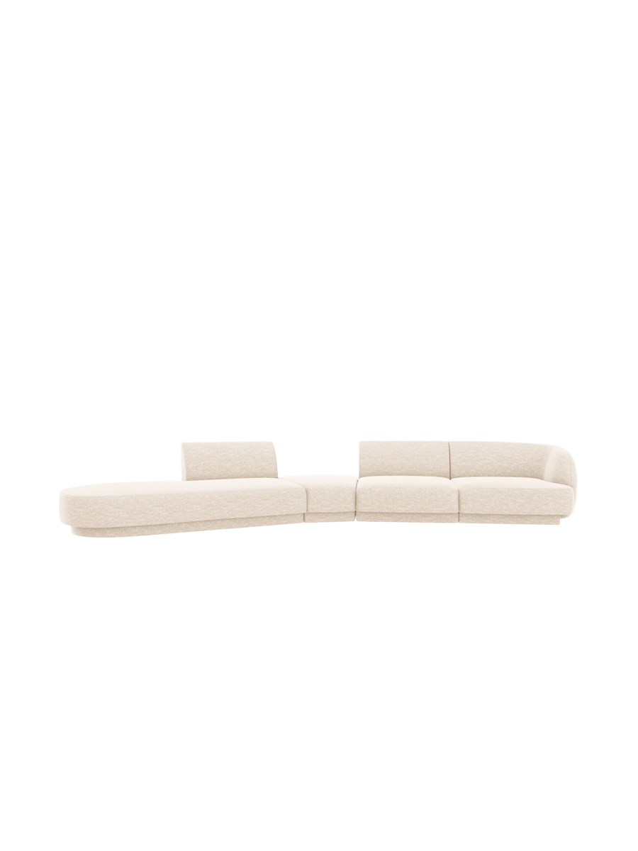 
Canapé modulaire « Miley » aux formes arrondies (7 places) - Chenille Beige Clair / Ottomane à gauche